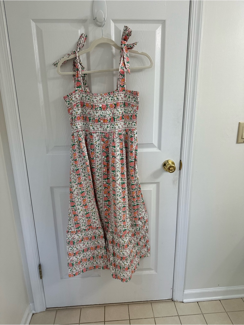 Hyacinth House Girls Floral Tie-Shoulder Sundress in Coral and Green